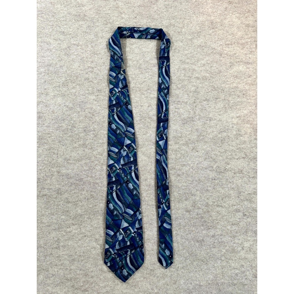 Vintage Christian Dior Monsieur Neck Tie Mens Multicolor Abstract Geometric Silk